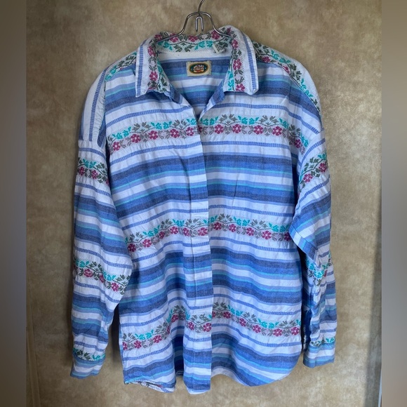 CM & Company Tops - VTG 90s CM&Company Cotton Striped Floral Glitter Flannel Woven Large
